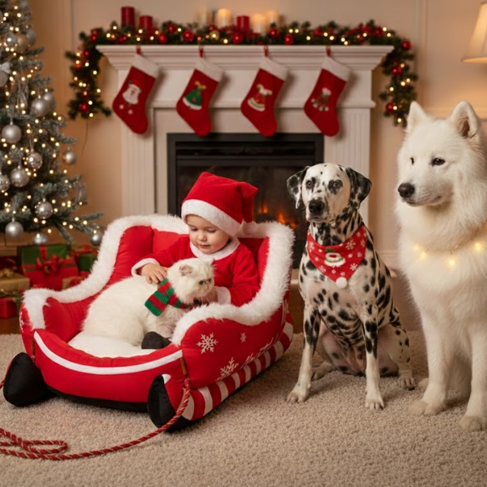 Christmas Sleigh Bed Removable Washable Plush Pet Nest