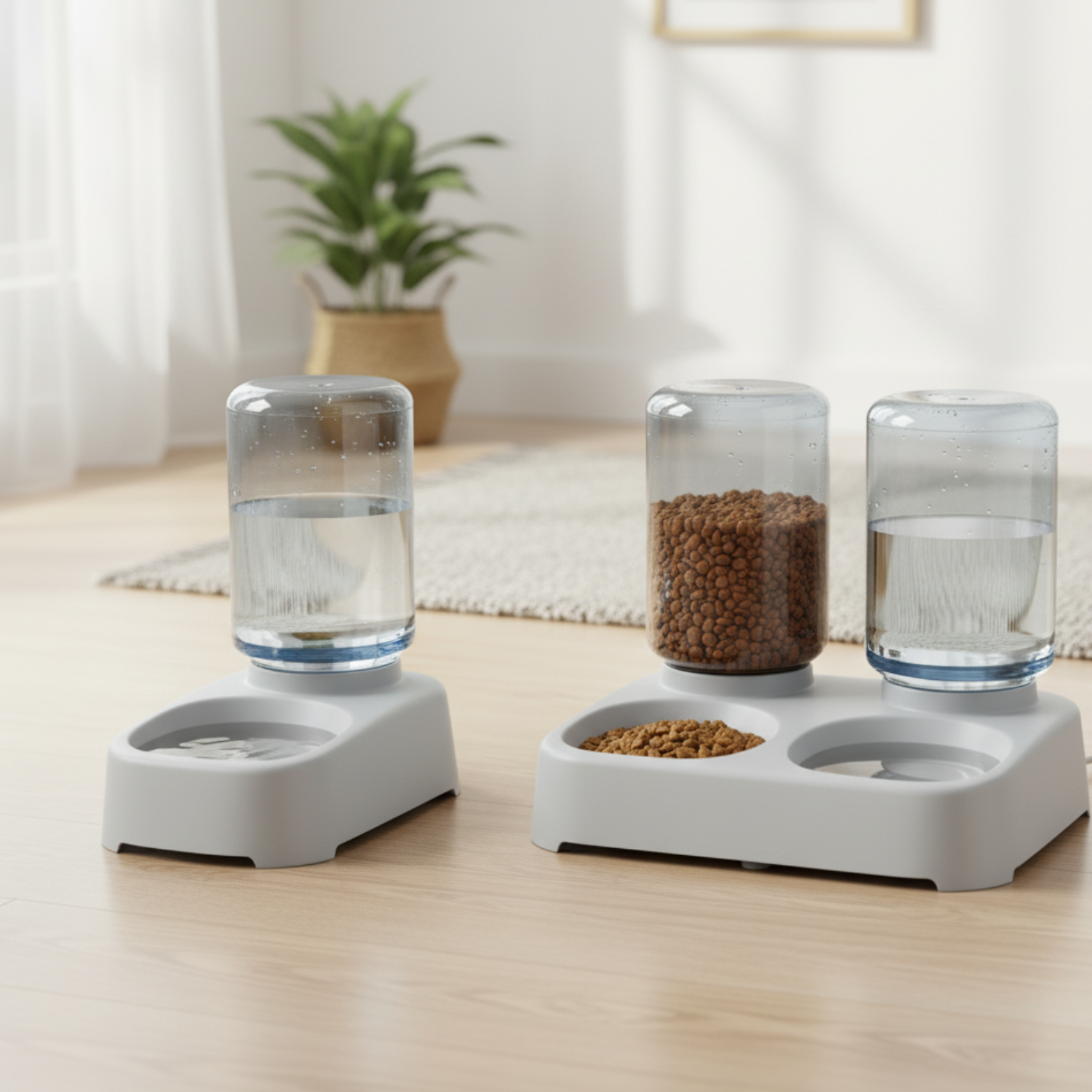 Automatic gravity pet feeder and water dispenser set