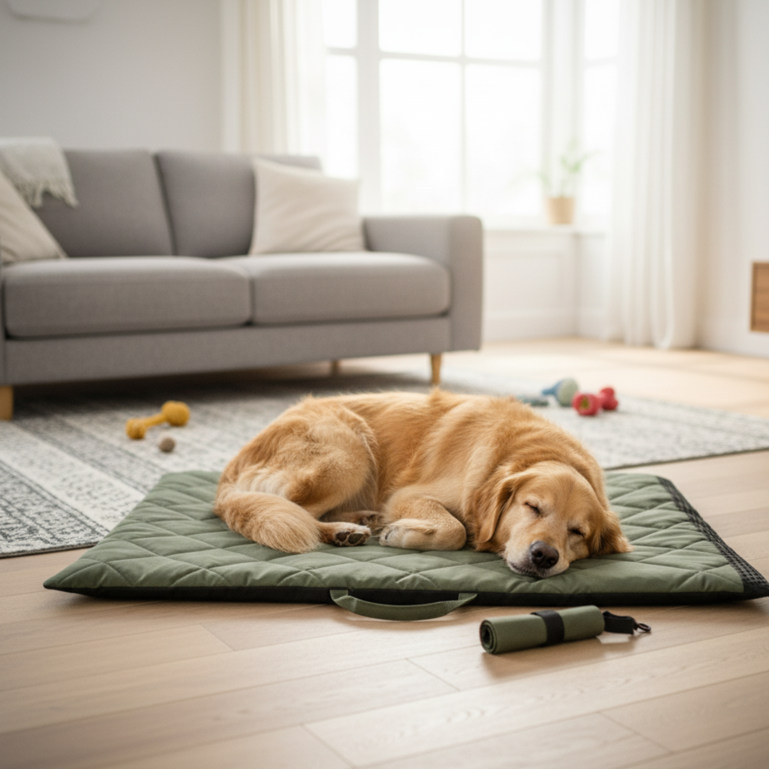 Portable washable dog sleeping mat with water resistant cushion