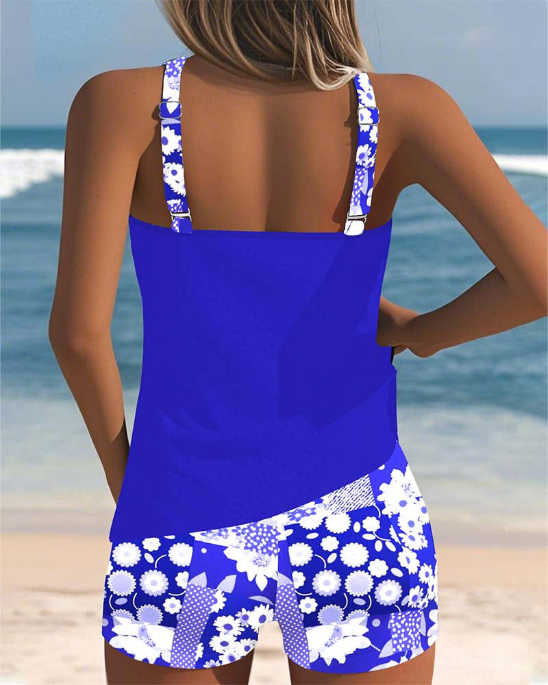 Two-piece swimsuit with shorts — floral tankini for beach vacation