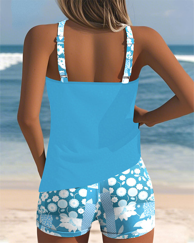 Two-piece swimsuit with shorts — floral tankini for beach vacation