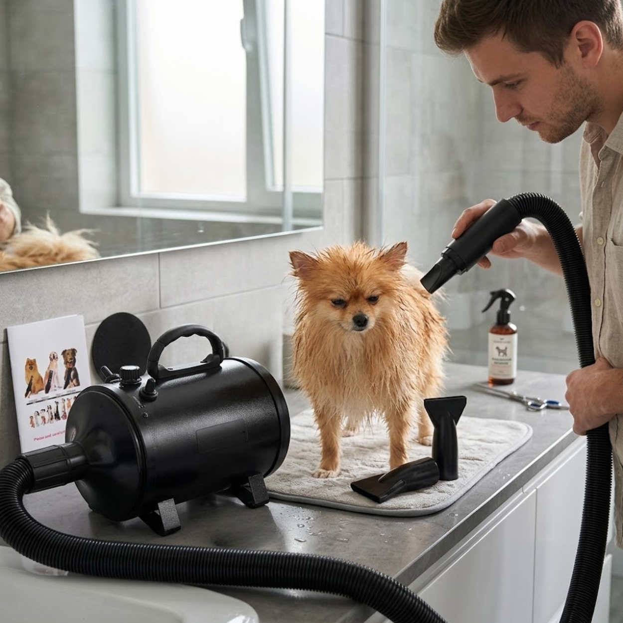 Professional Pet Hair Dryer with Adjustable Speed and Portable Blower Nozzles