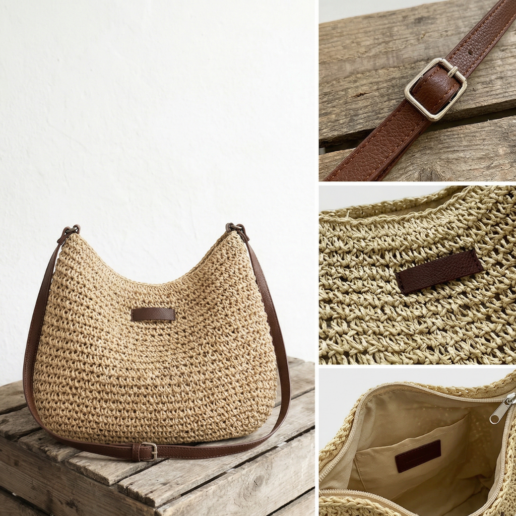 Natural Woven Straw Handbag