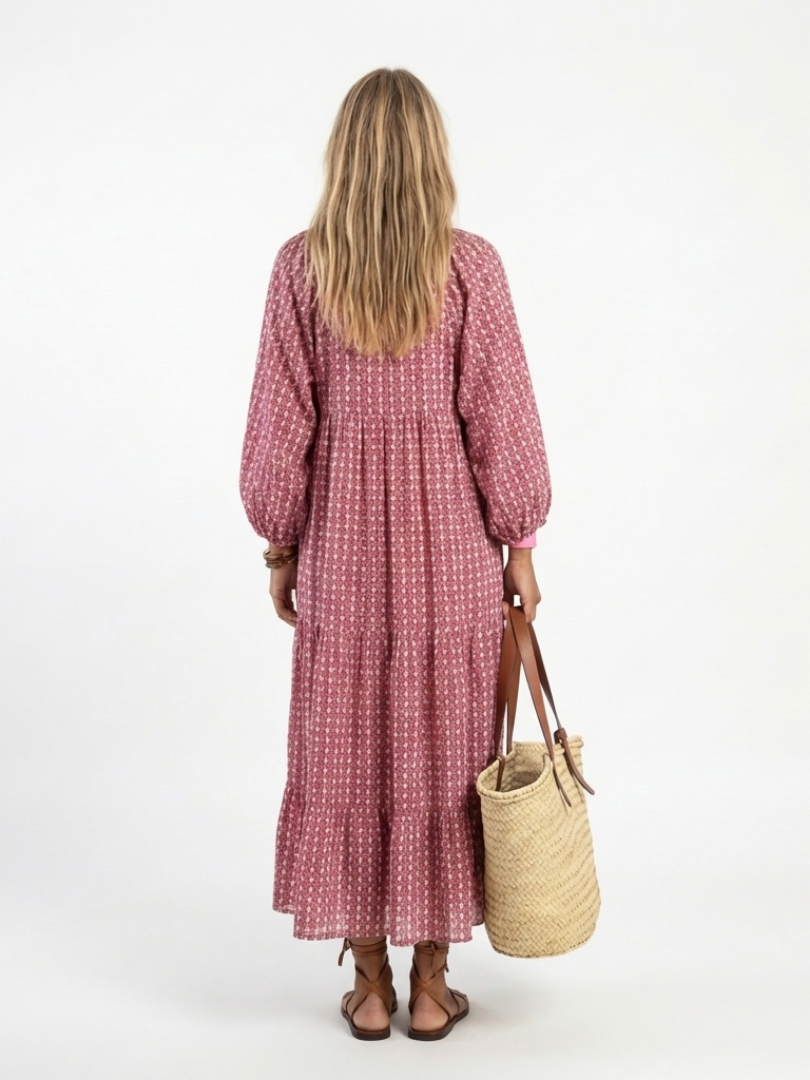 Geometric Print Long Sleeve Maxi Dress