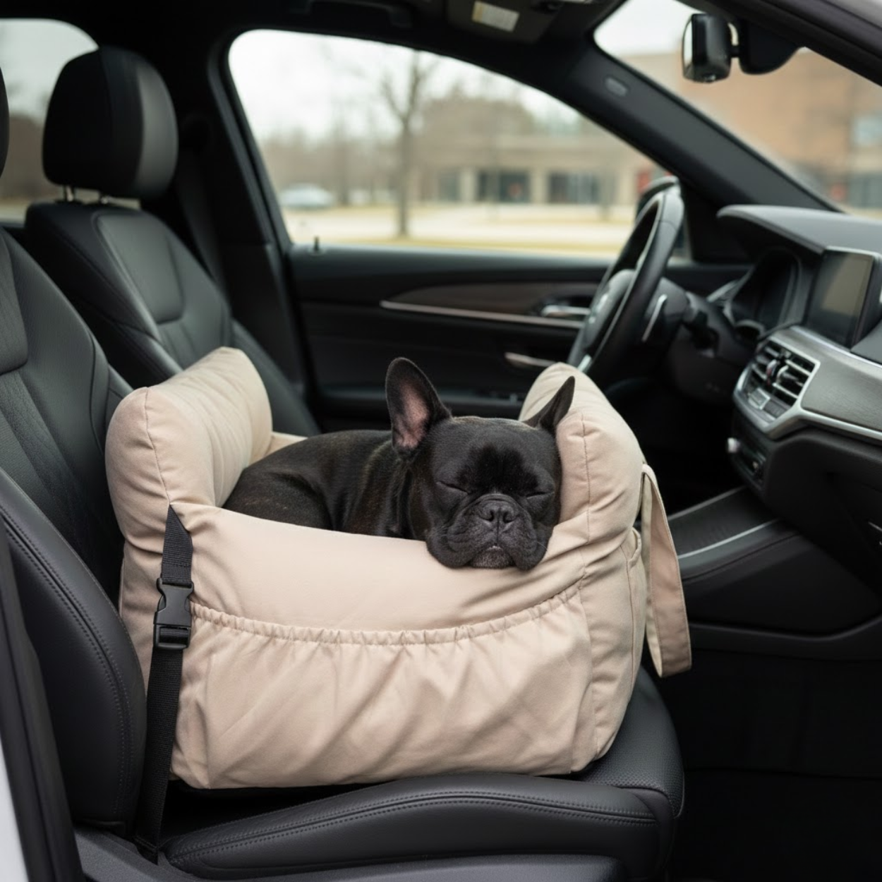 Dog Car Seat Bed with Safety Belt and Secure Straps for Travel
