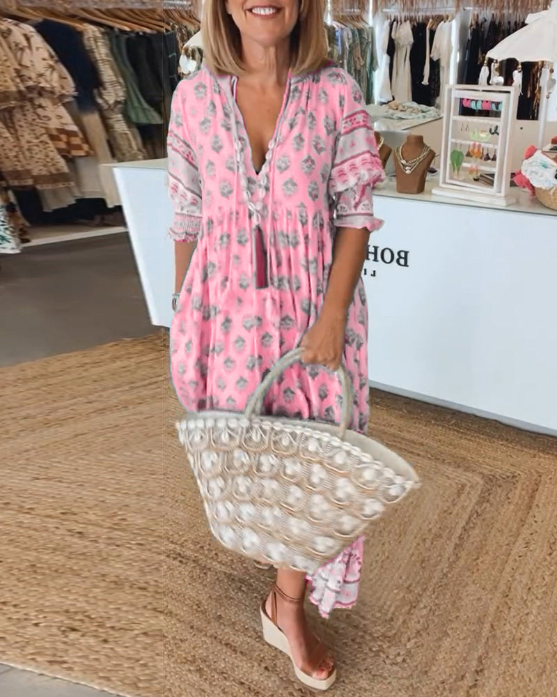 Women's V-neck printed dress | relaxed fit for daily wear