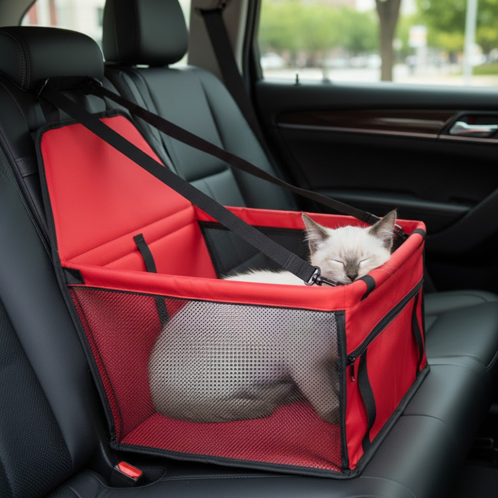 Dog Car Seat Booster Basket Foldable Travel Hammock with Safety Tether for Small Pets