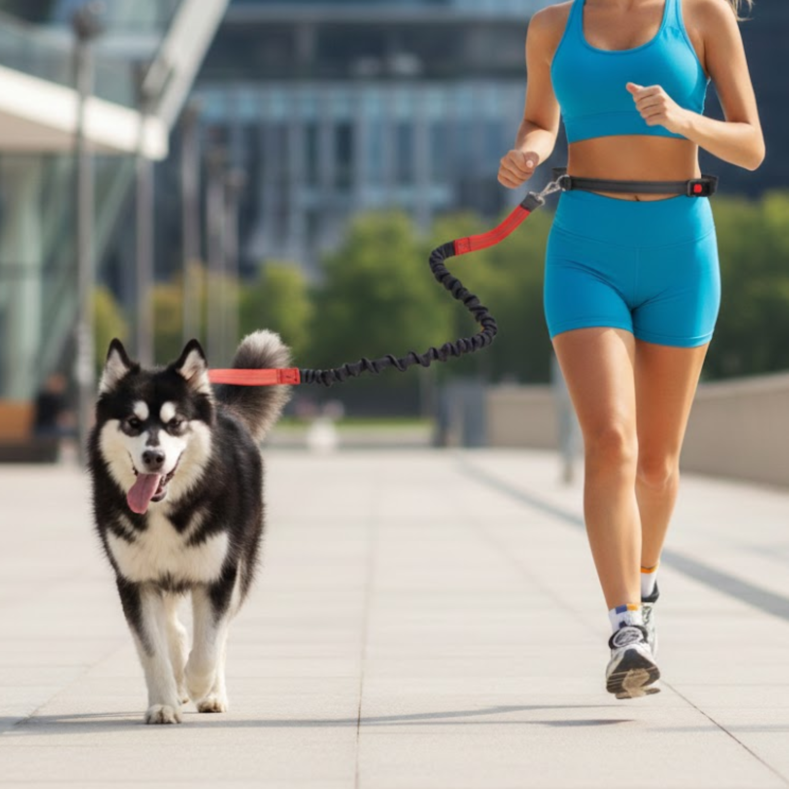 Hands Free Dog Leash for Running Elastic Nylon Bungee Leash with Waist Belt