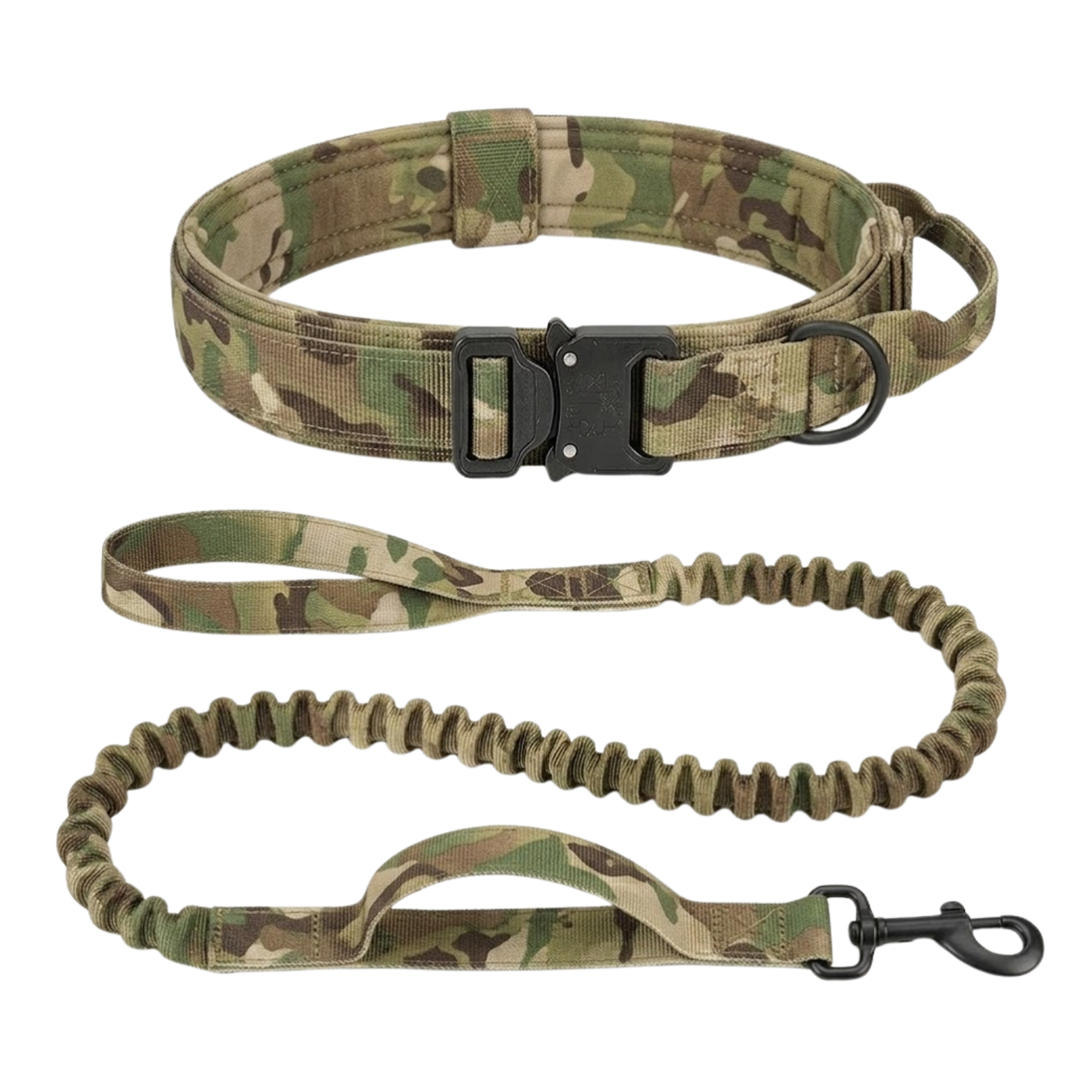 Tactical Dog Collar and Leash Set Adjustable Nylon with Shock Absorbing Bungee