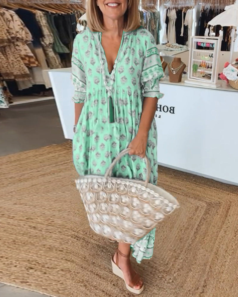 Women's V-neck printed dress | relaxed fit for daily wear