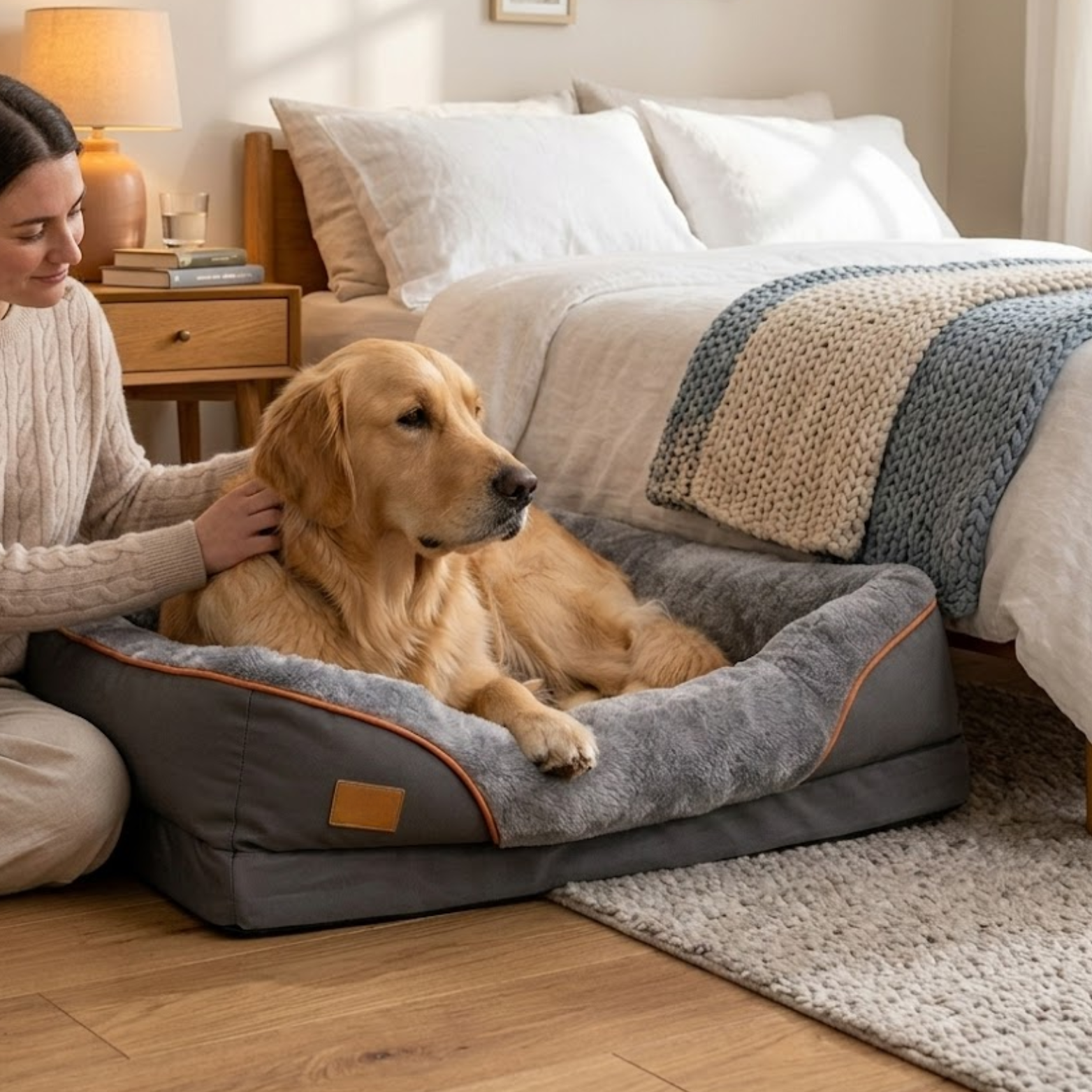 Memory Foam Dog Bed with Cotton Cover Waterproof Mattress and Bolstered Pet Sofa
