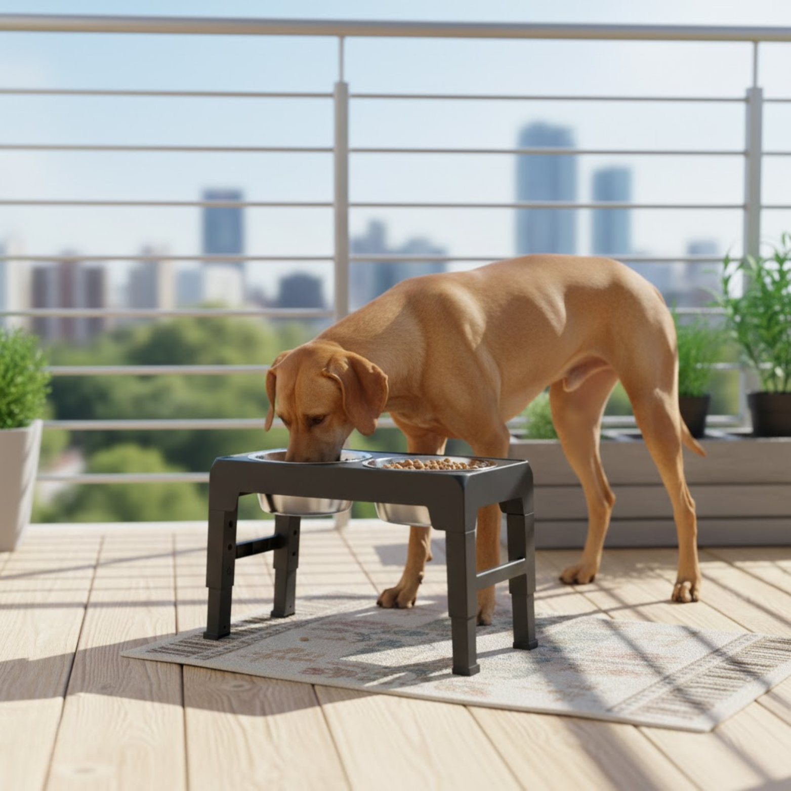 Elevated Dog Feeder with Adjustable Stand and Double Stainless Steel Bowls
