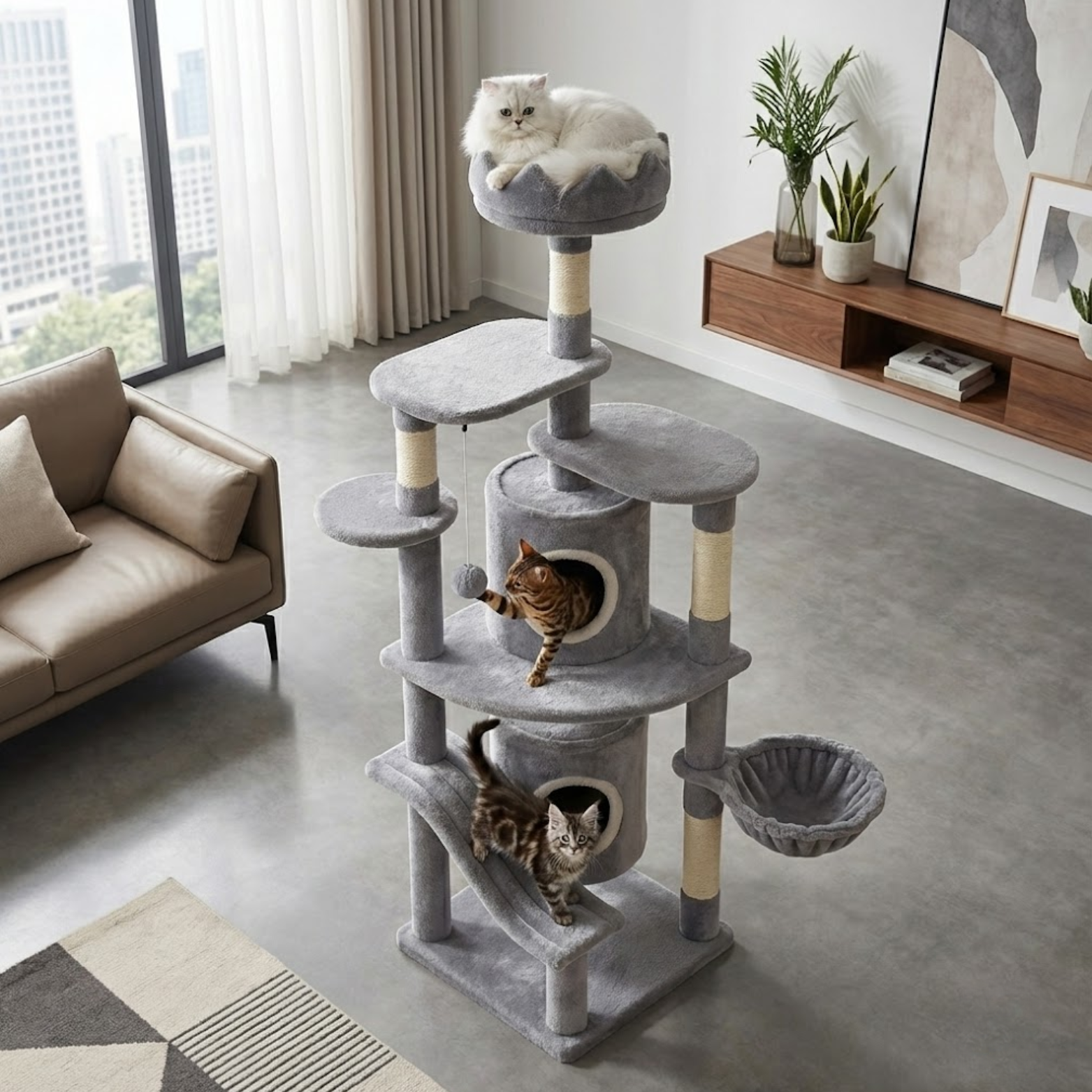 Cat Tree Multi-Level Tower Scratching Post Condos Hammock