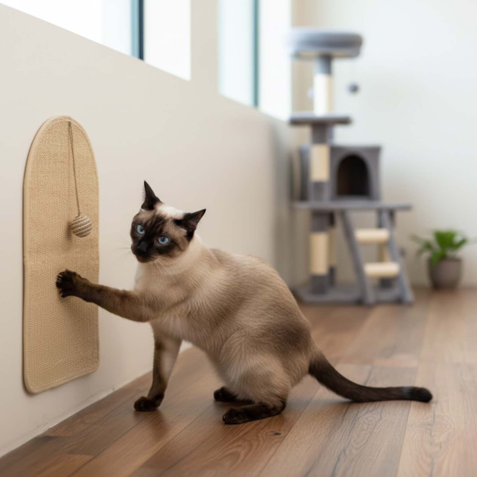 Cat Scratching Pad Wall Mounted Sisal Mat with Hanging Ball Toy for Indoor Cats