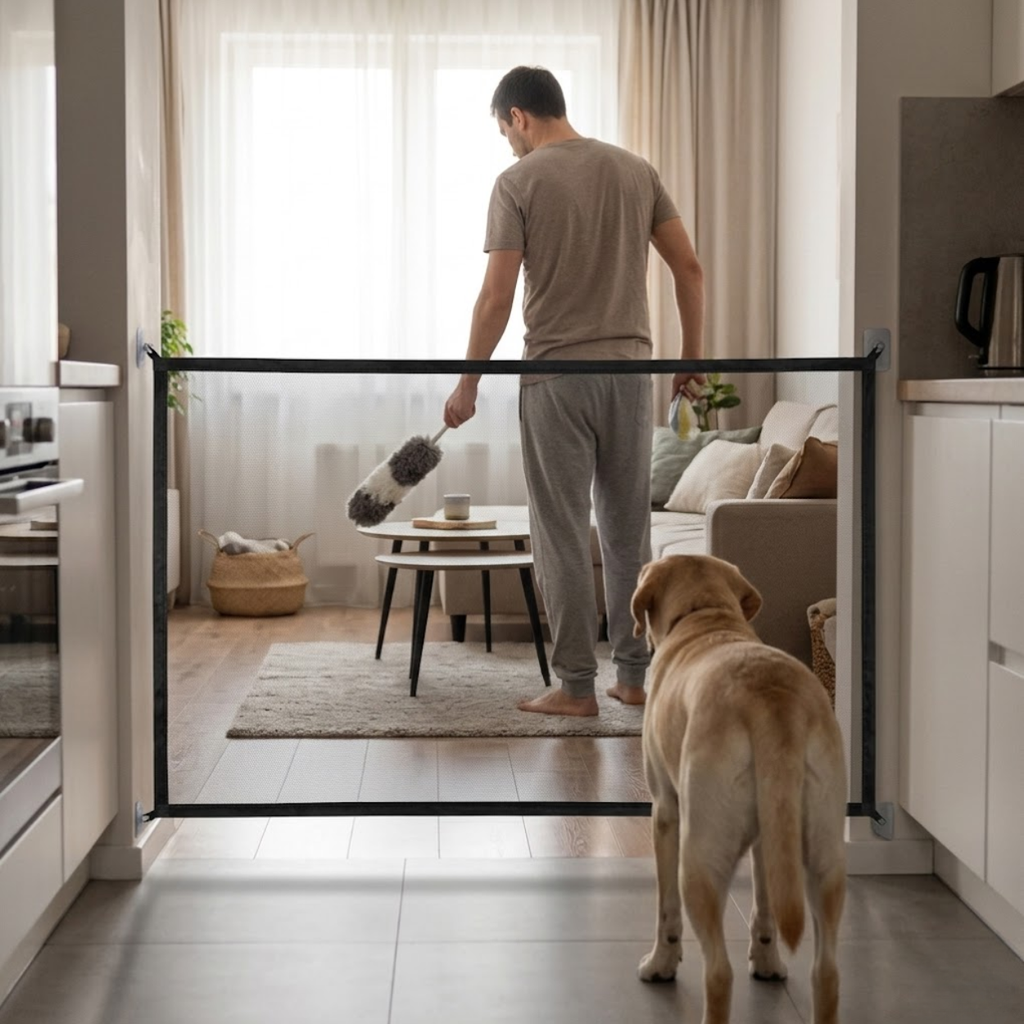 Pet Safety Mesh Gate Folding Portable Dog Barrier for Stairs and Doorways