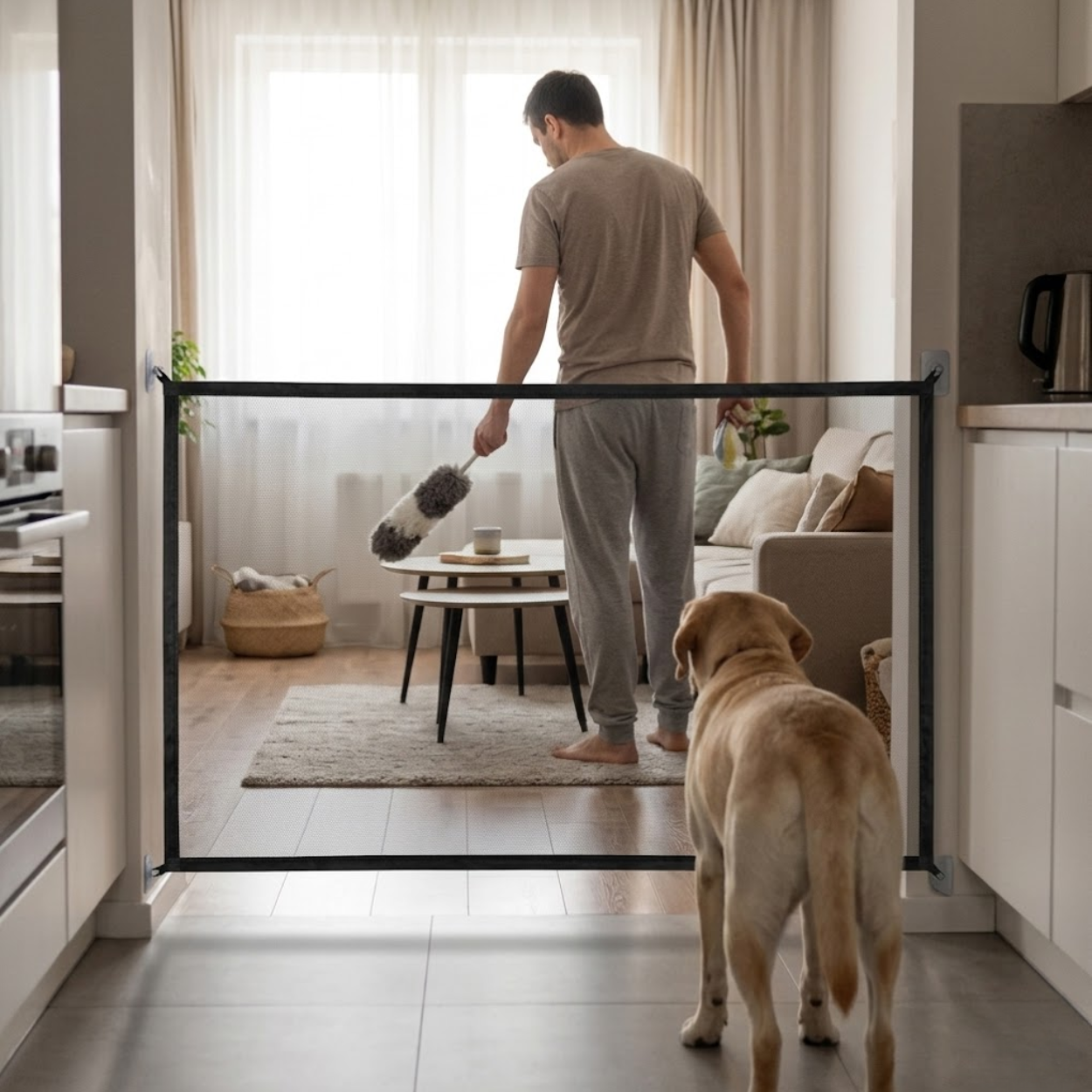 Pet Safety Mesh Gate Folding Portable Dog Barrier for Stairs and Doorways