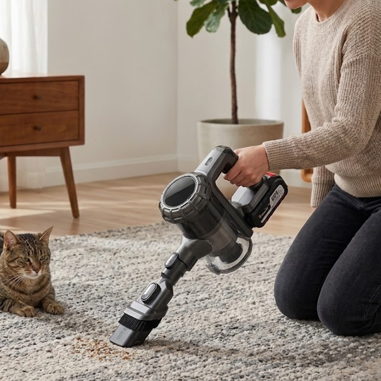 Cordless Pet Hair Vacuum Cleaner 45KPA Powerful Suction Stick Hoover with 2 Batteries