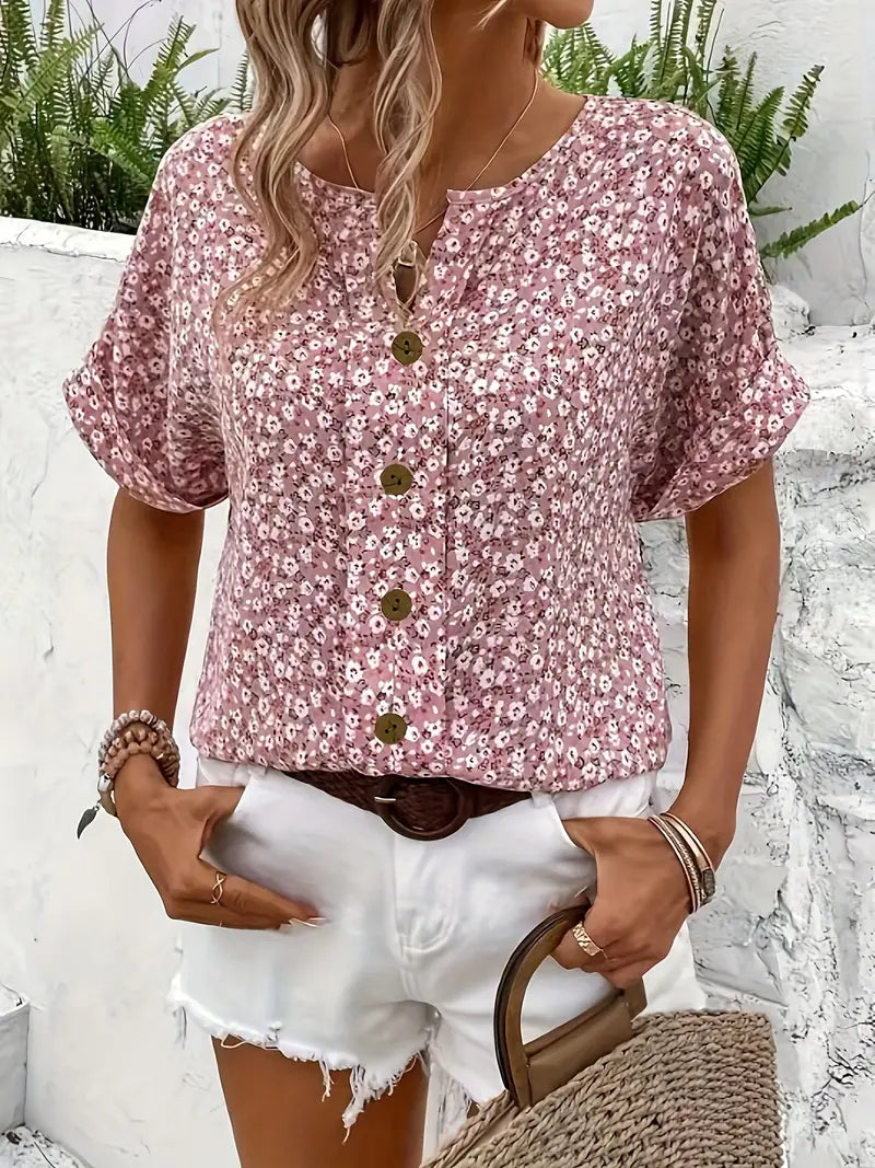 Women's floral print blouse — button-up top for daily wear