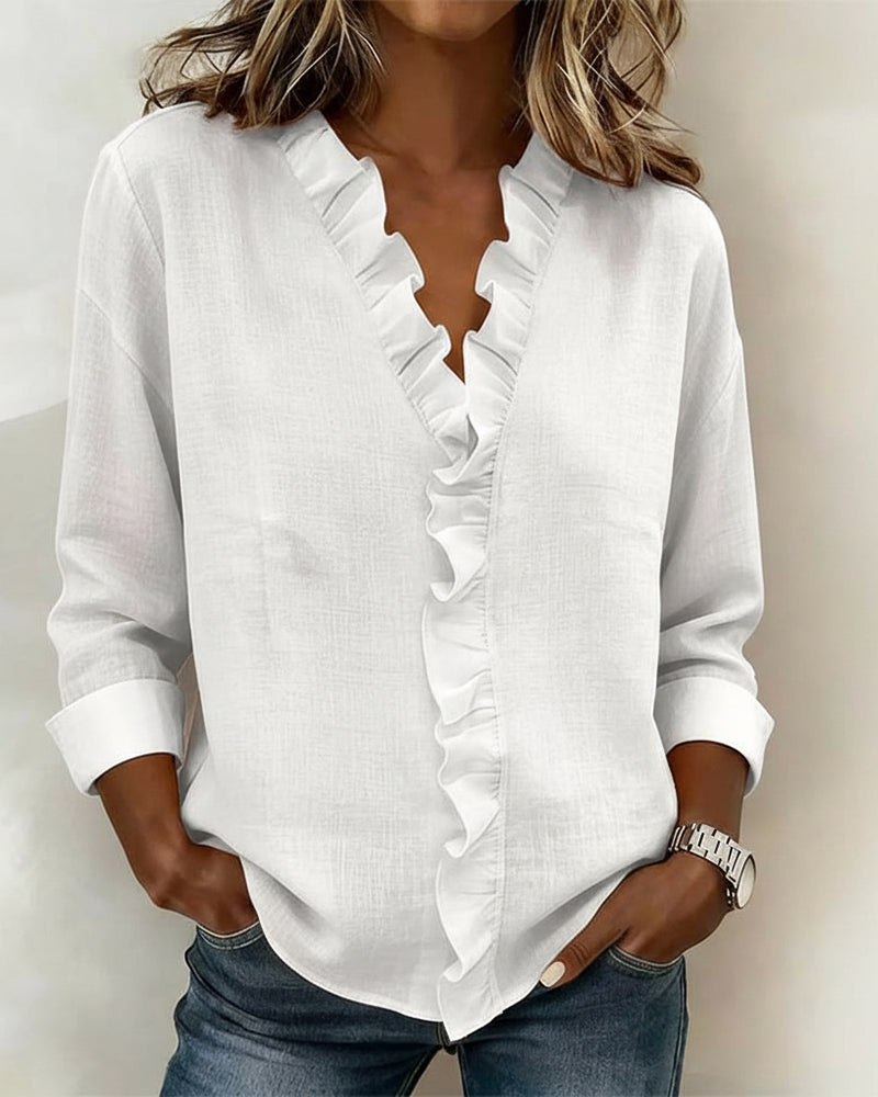 Women's ruffle blouse - loose flowing fit office setting