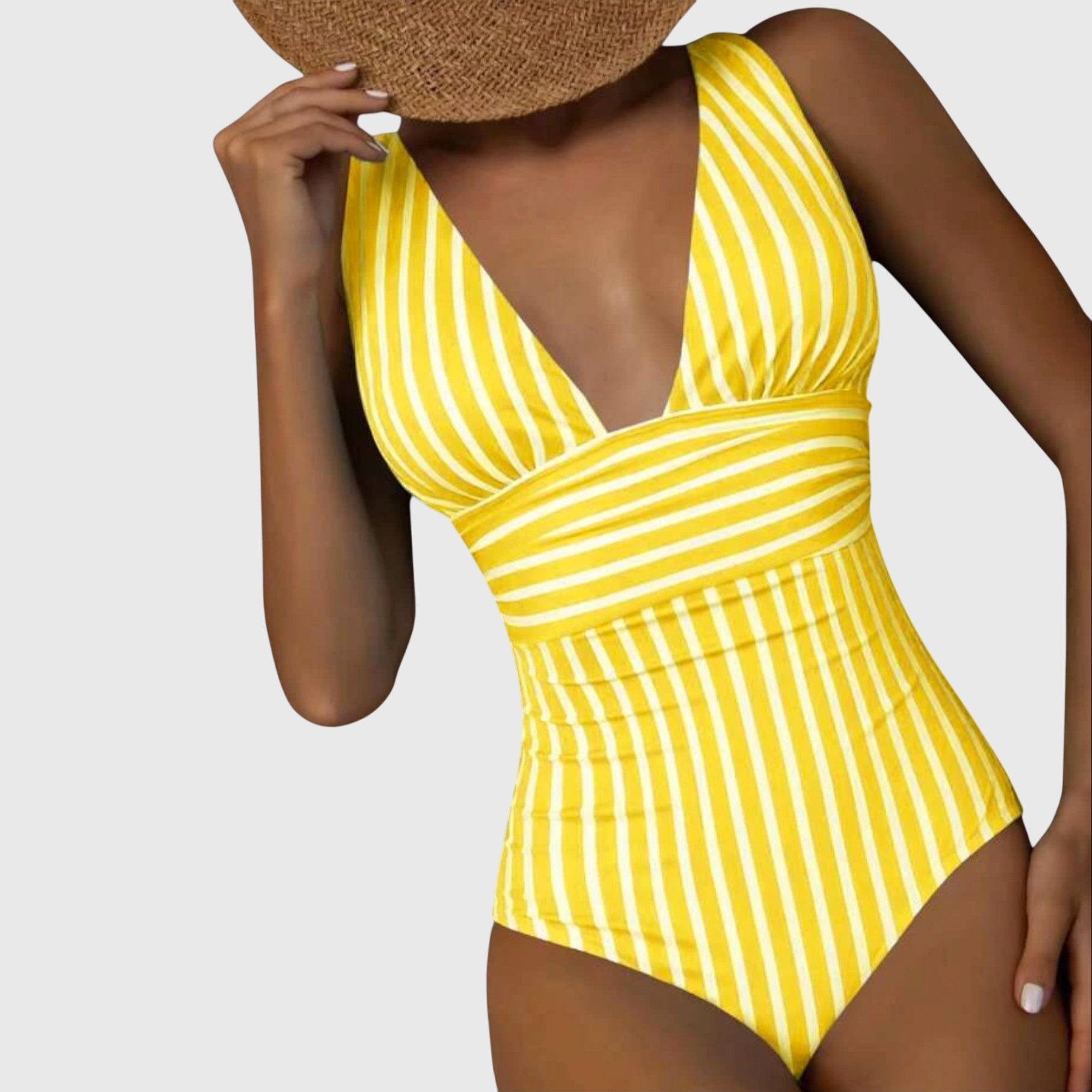 Striped V-Neck One-Piece Swimsuit
