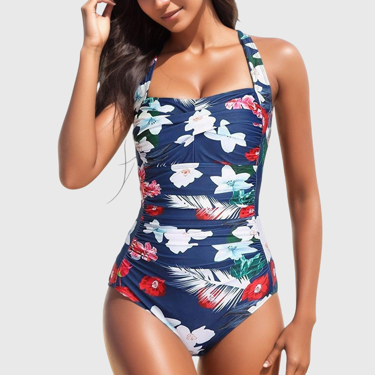 Floral Print Ruched One-Piece Swimsuit