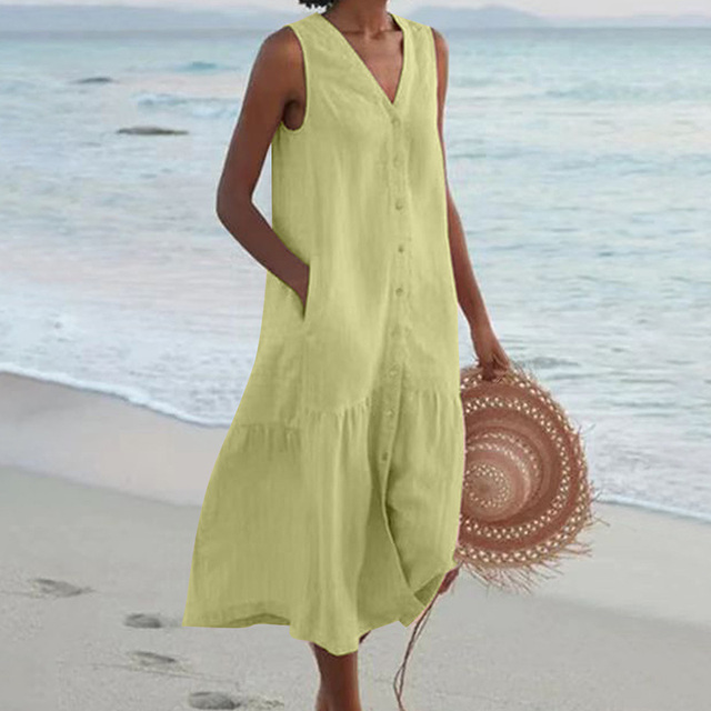 Women's Sleeveless Button Front Midi Dress