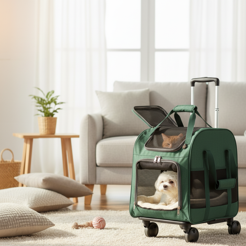 Foldable portable pet travel bag with detachable trolley and wheels