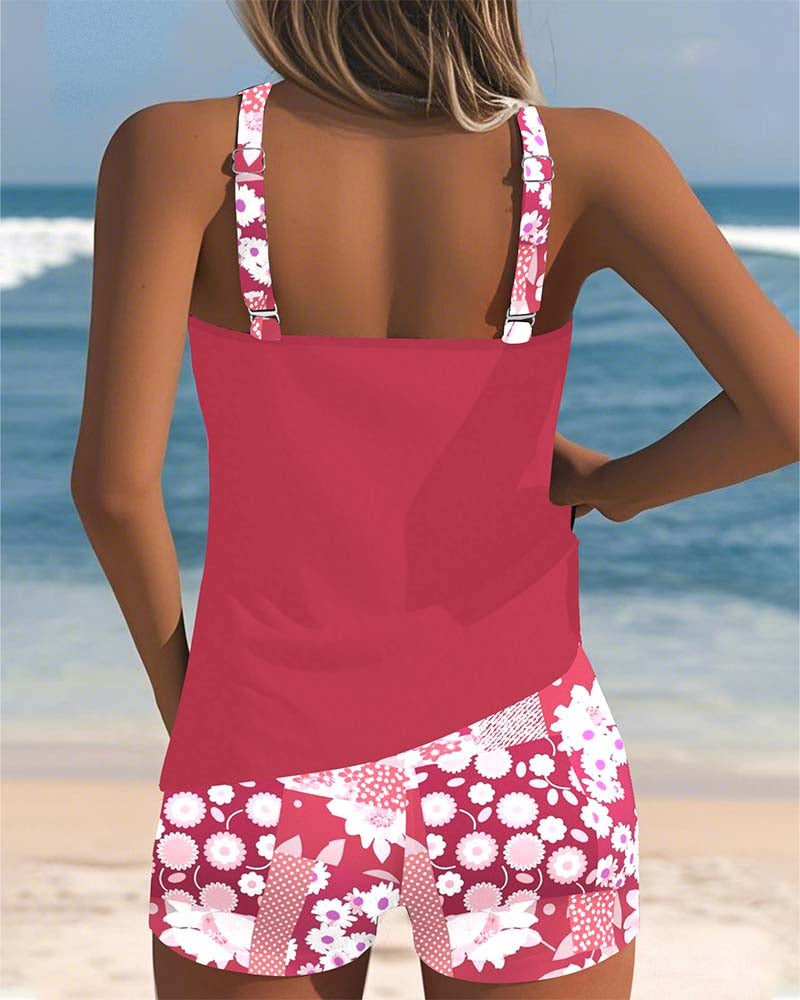Two-piece swimsuit with shorts — floral tankini for beach vacation