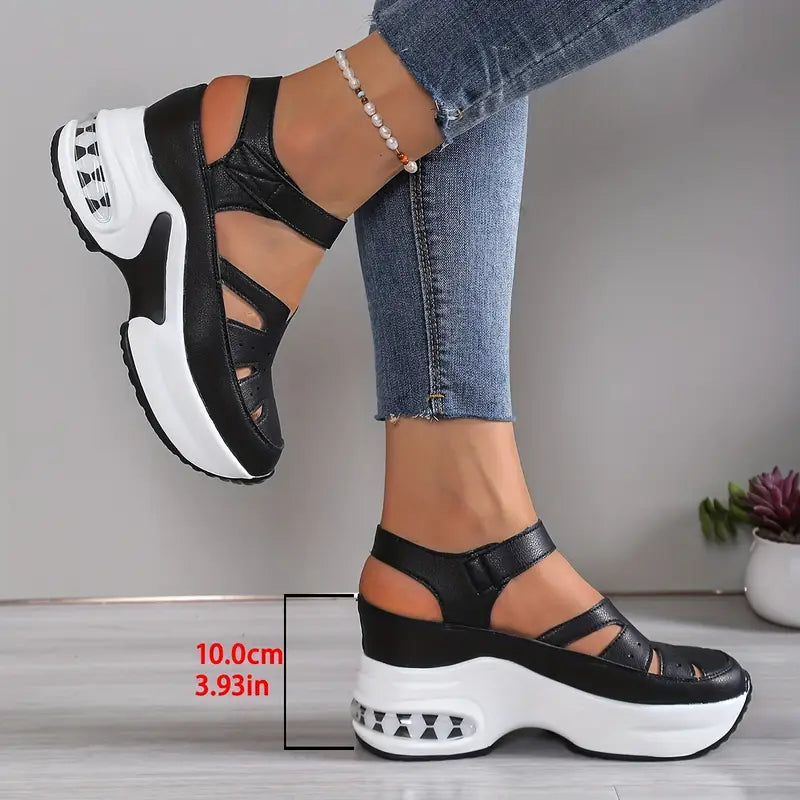 Women's Wedge Sandals Breathable Cutout Platform Walking Shoes Cushioned Mary Jane