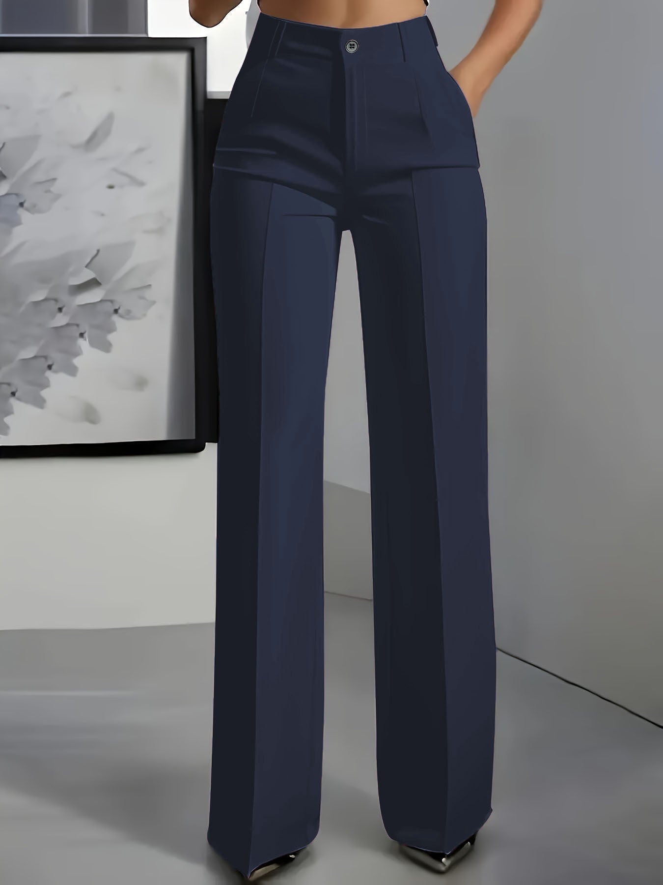 Women's Wide Leg Trousers High Waist Structured Fit Office Casual