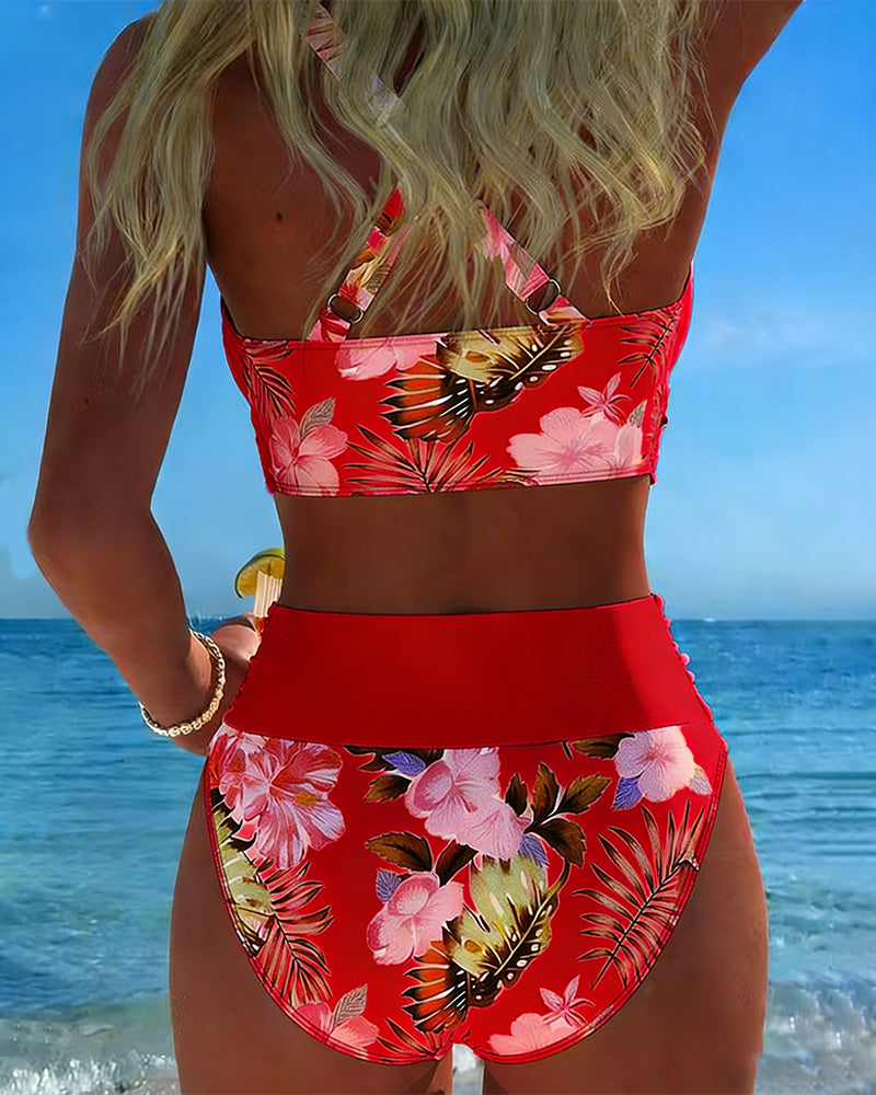 Floral Print Split Bikini Set