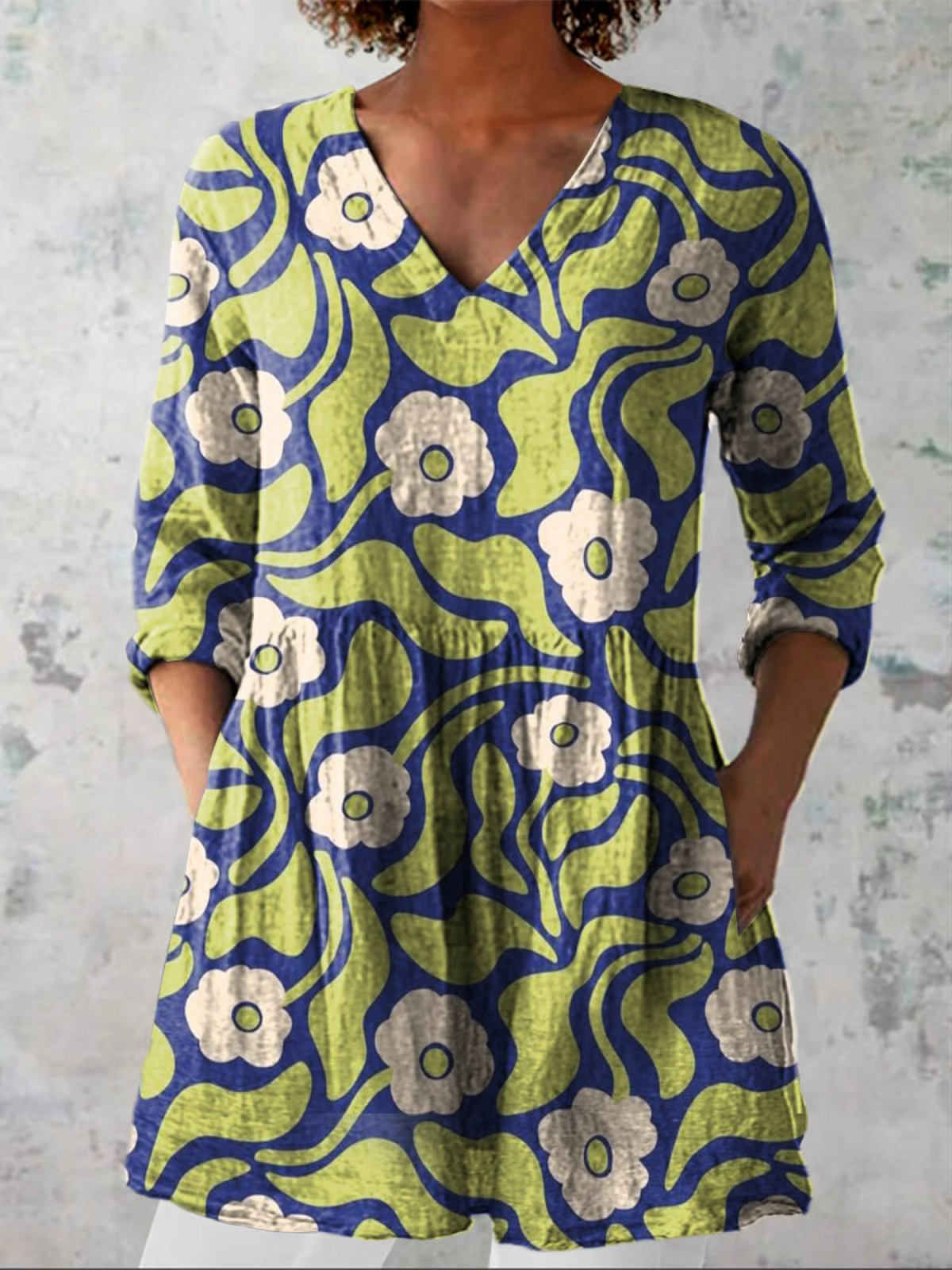 Women's V-neck tunic — cotton shirt with pockets | beach holiday