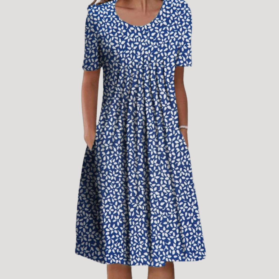 Floral Midi Dress with Short Sleeves and Relaxed Silhouette Casual Everyday Gown