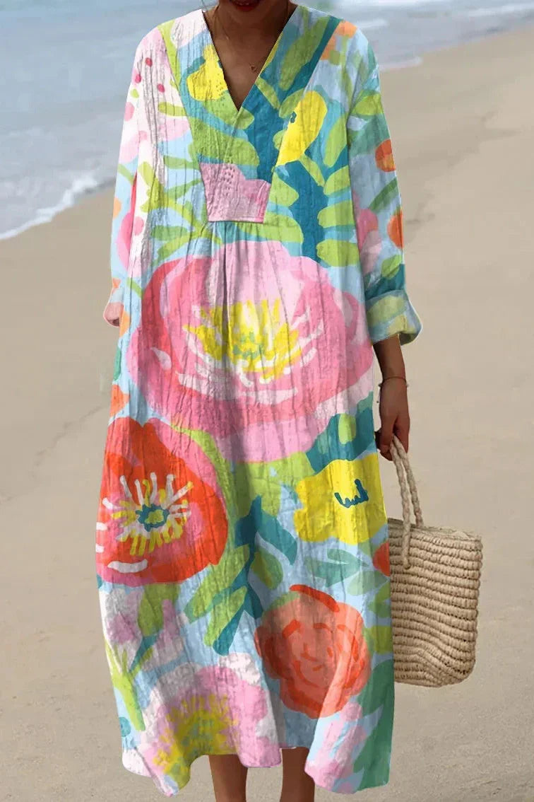 Women’s maxi dress — loose v-neck silhouette | beach vacation wear