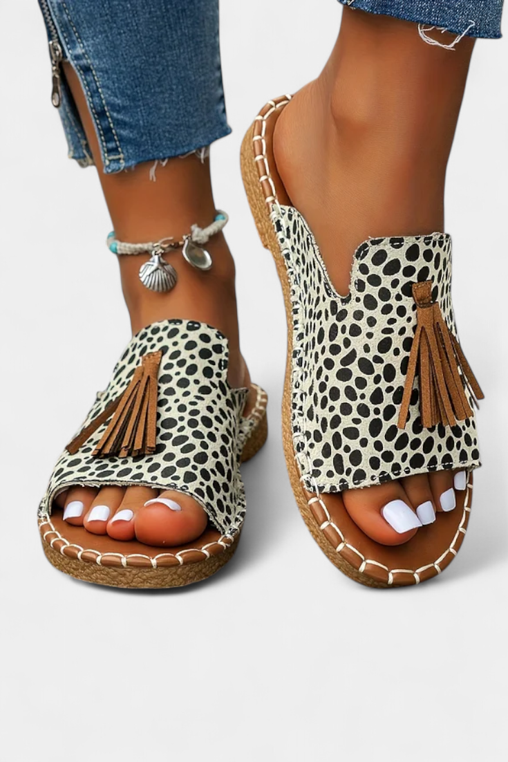 Woven Tassel Flat Slide Sandals