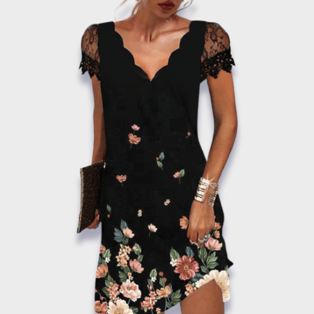 Women's dress - tummy control scalloped neckline evening events