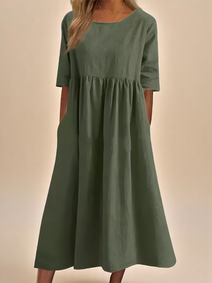 Cotton Blend Midi Day Dress