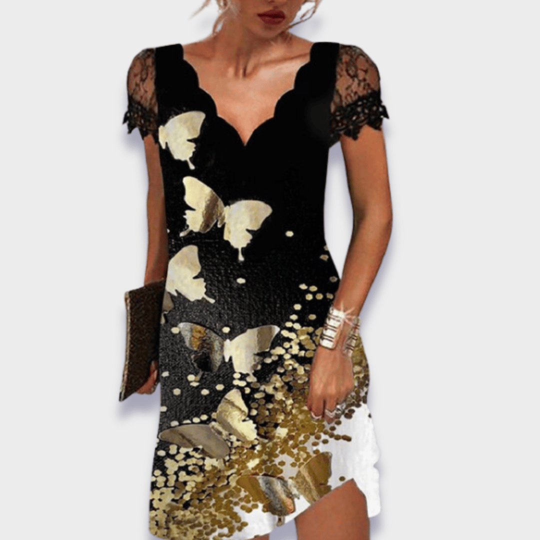 Women's dress - tummy control scalloped neckline evening events