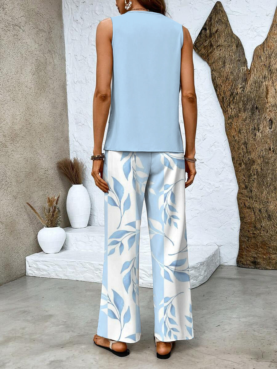 Women's matching set - sleeveless top wide leg trousers resort holiday