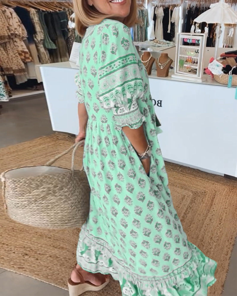 Women's V-neck printed dress | relaxed fit for daily wear