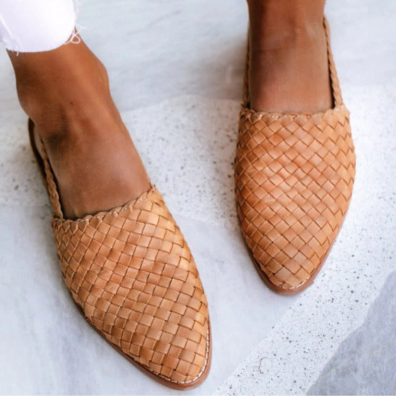 Women's flat braided sandals - open slingback summer shoes - daily casual