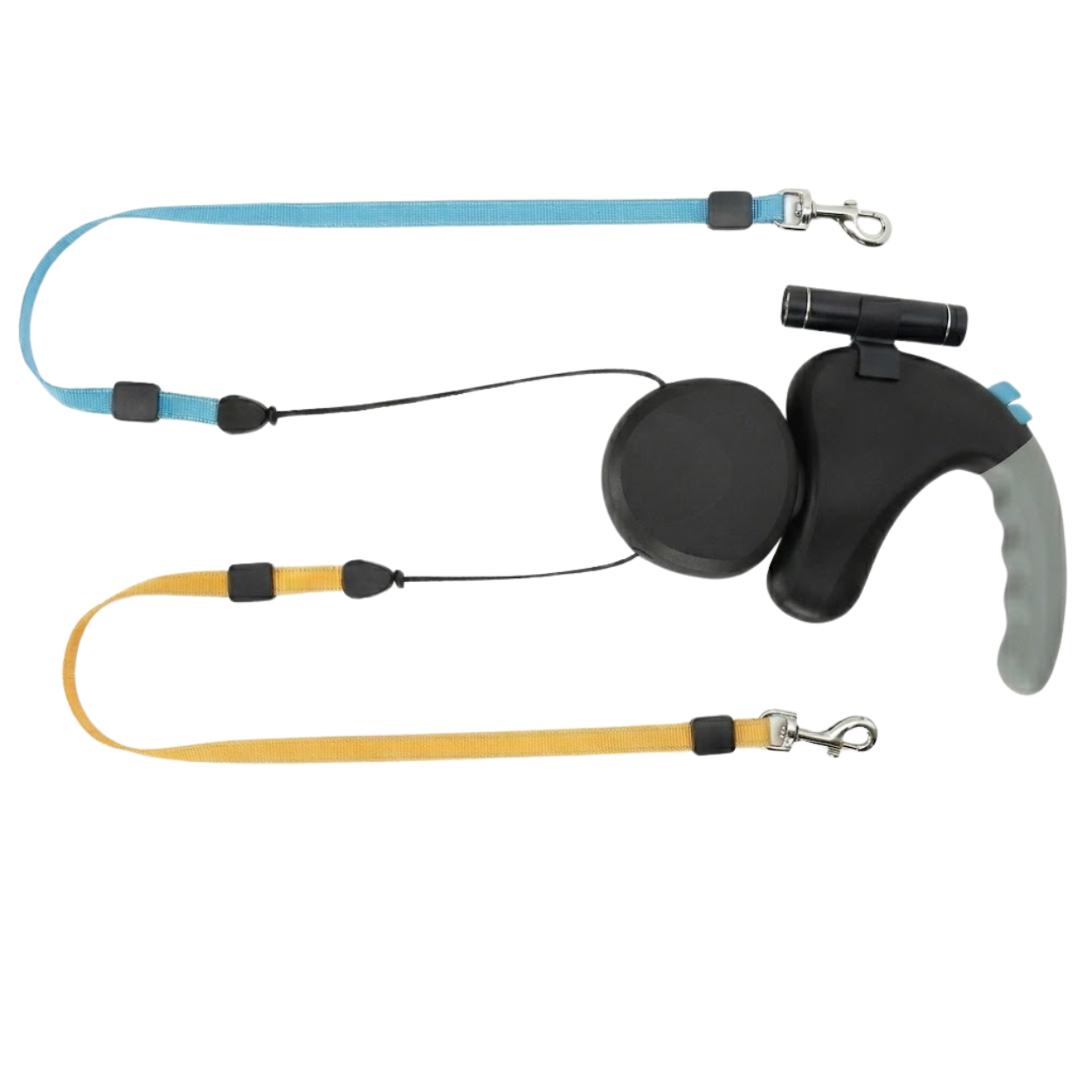 Retractable Double Dog Leash with 360 Degree Rotation and Integrated LED Flashlight