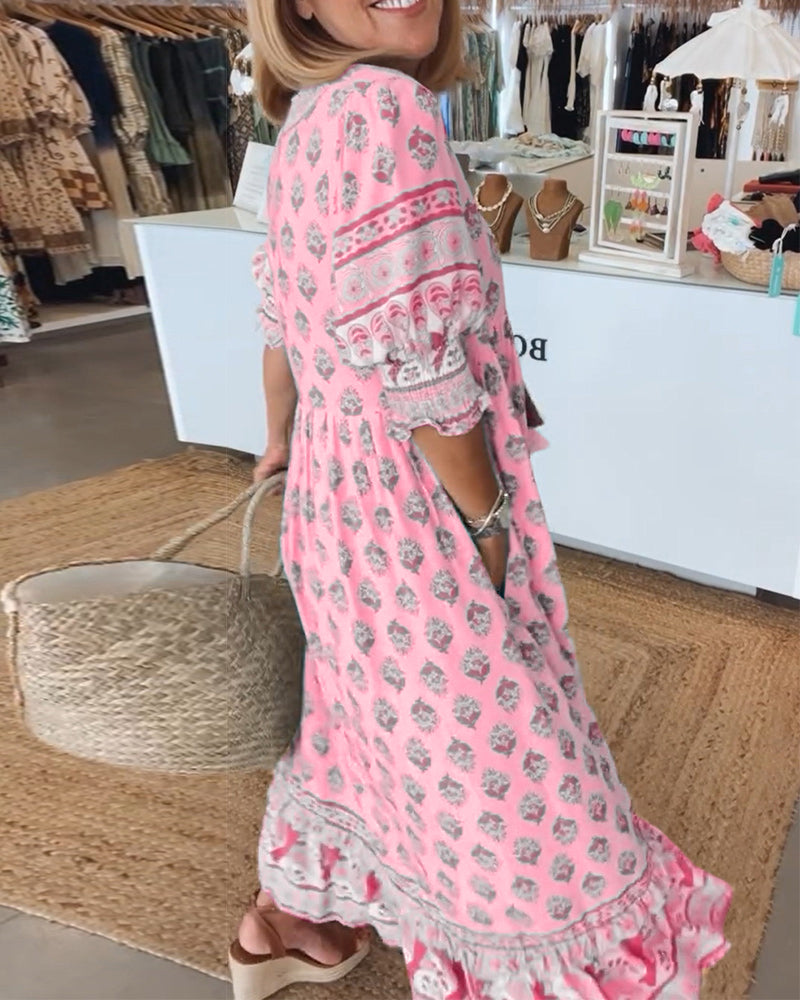 Women's V-neck printed dress | relaxed fit for daily wear