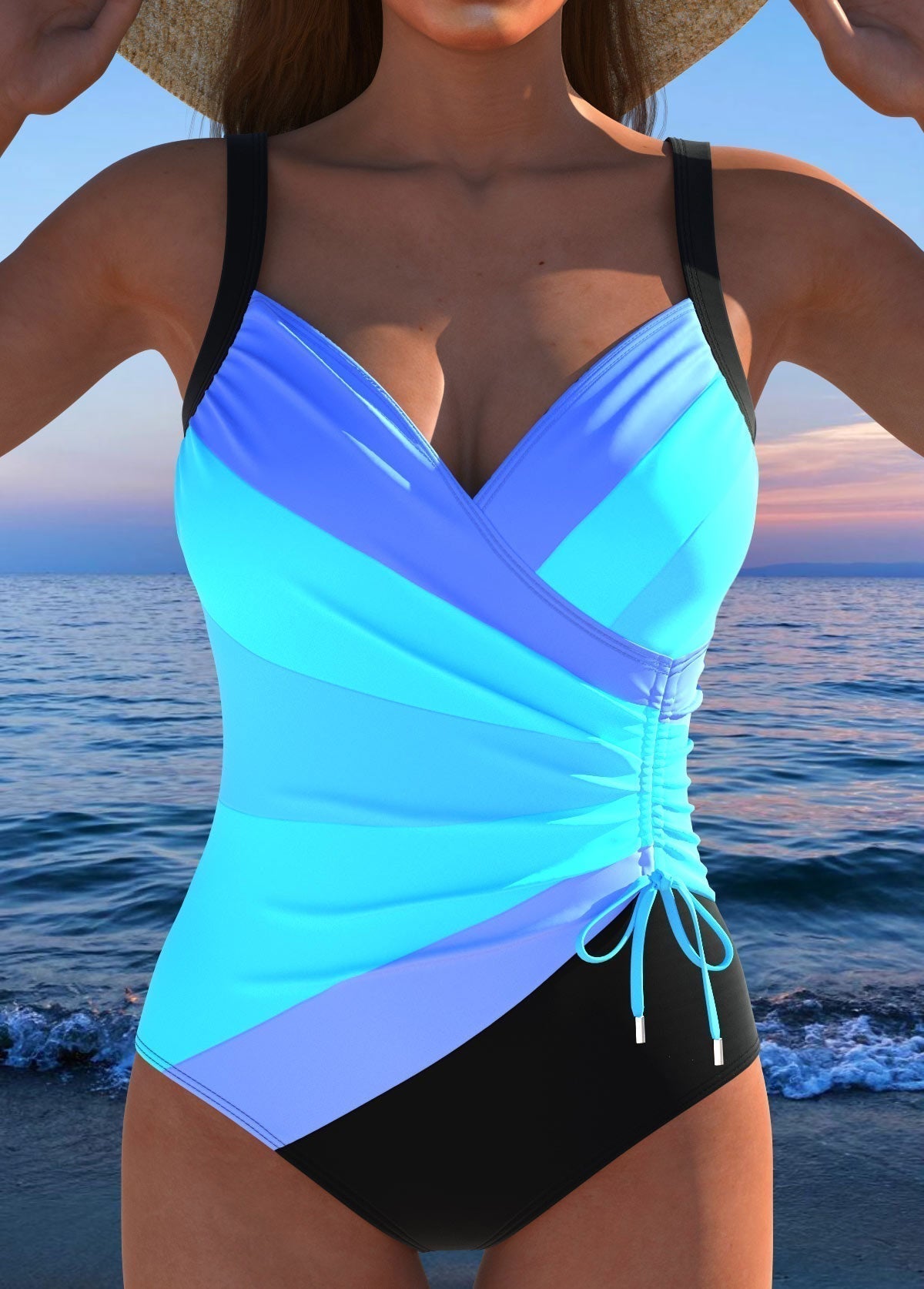 One-piece swimsuit — surplice neckline for beach and vacation