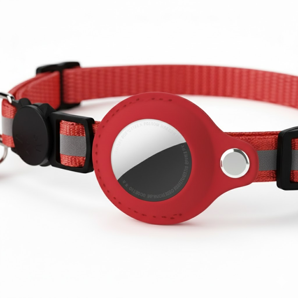 Reflective Cat AirTag Collar with Breakaway Buckle Bell and GPS Tracker Case