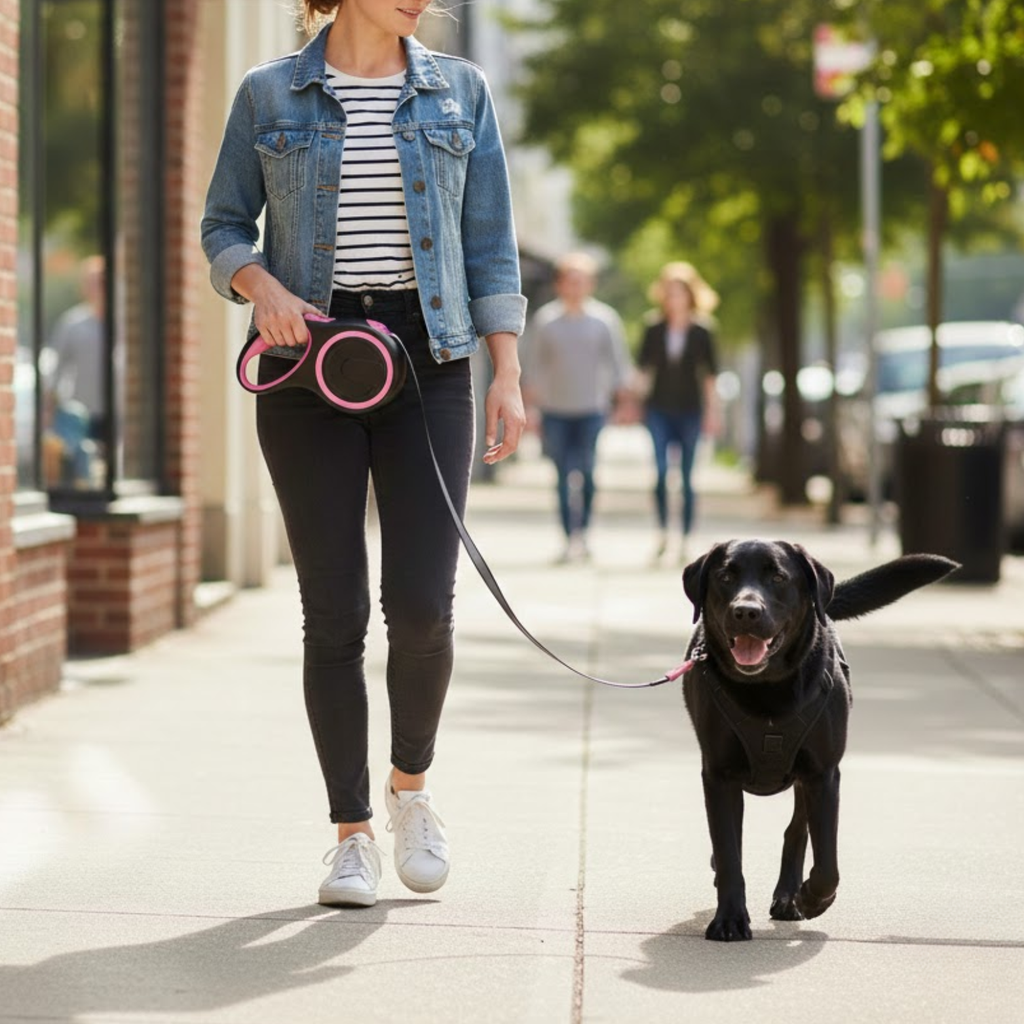Retractable Dog Leash with Heavy Duty Nylon Extendable Lead and Quick Release Lock