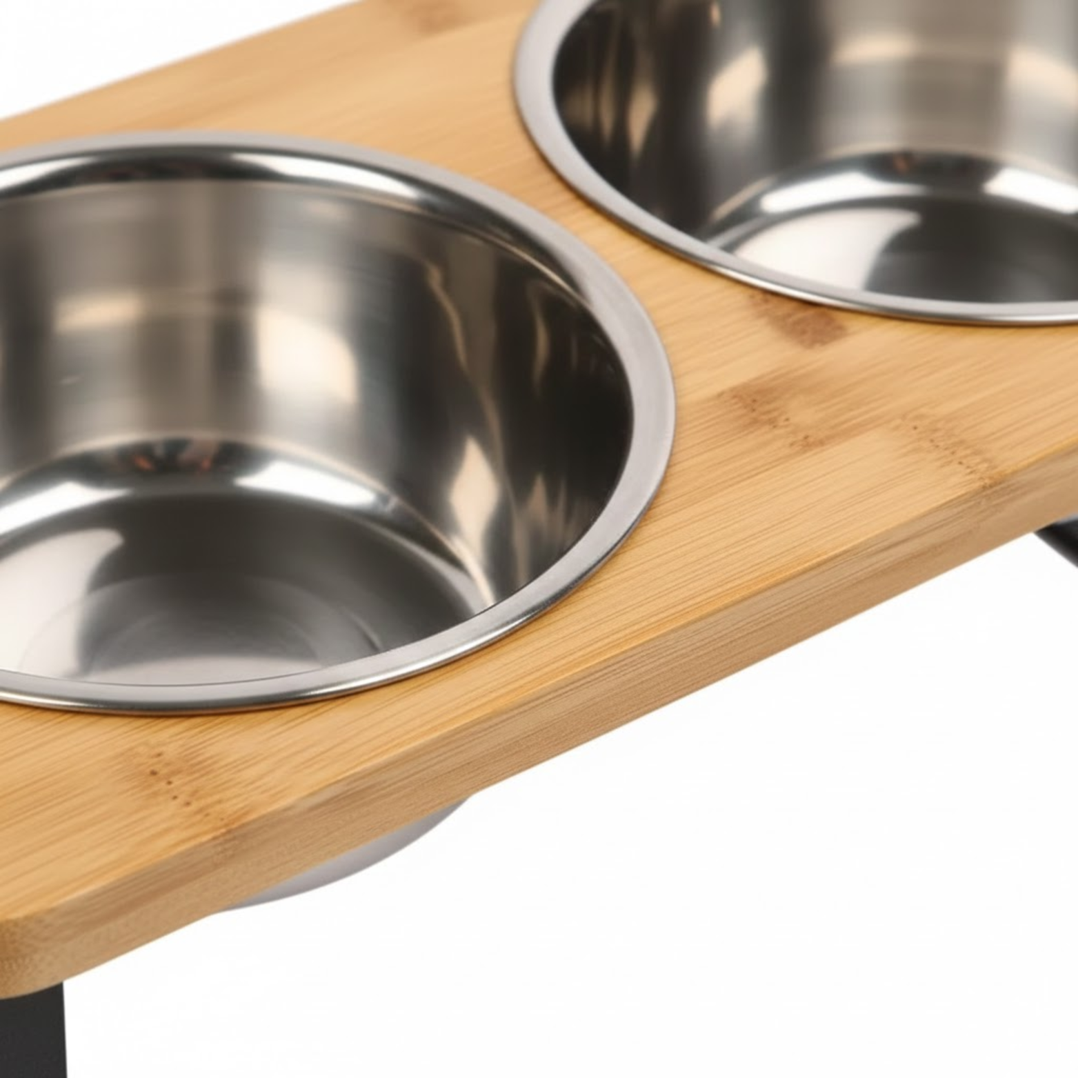 Elevated Dog Bowl Wooden Stand with Double Stainless Steel Bowls for Small Pets
