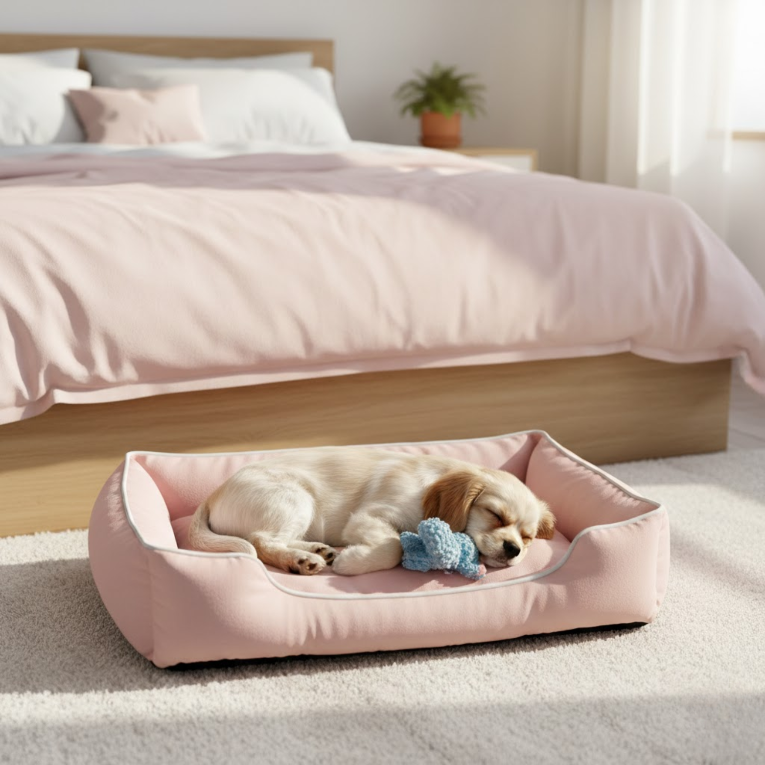 Waterproof Square Dog Bed with Durable Fiber Padding and Mechanical Wash Construction