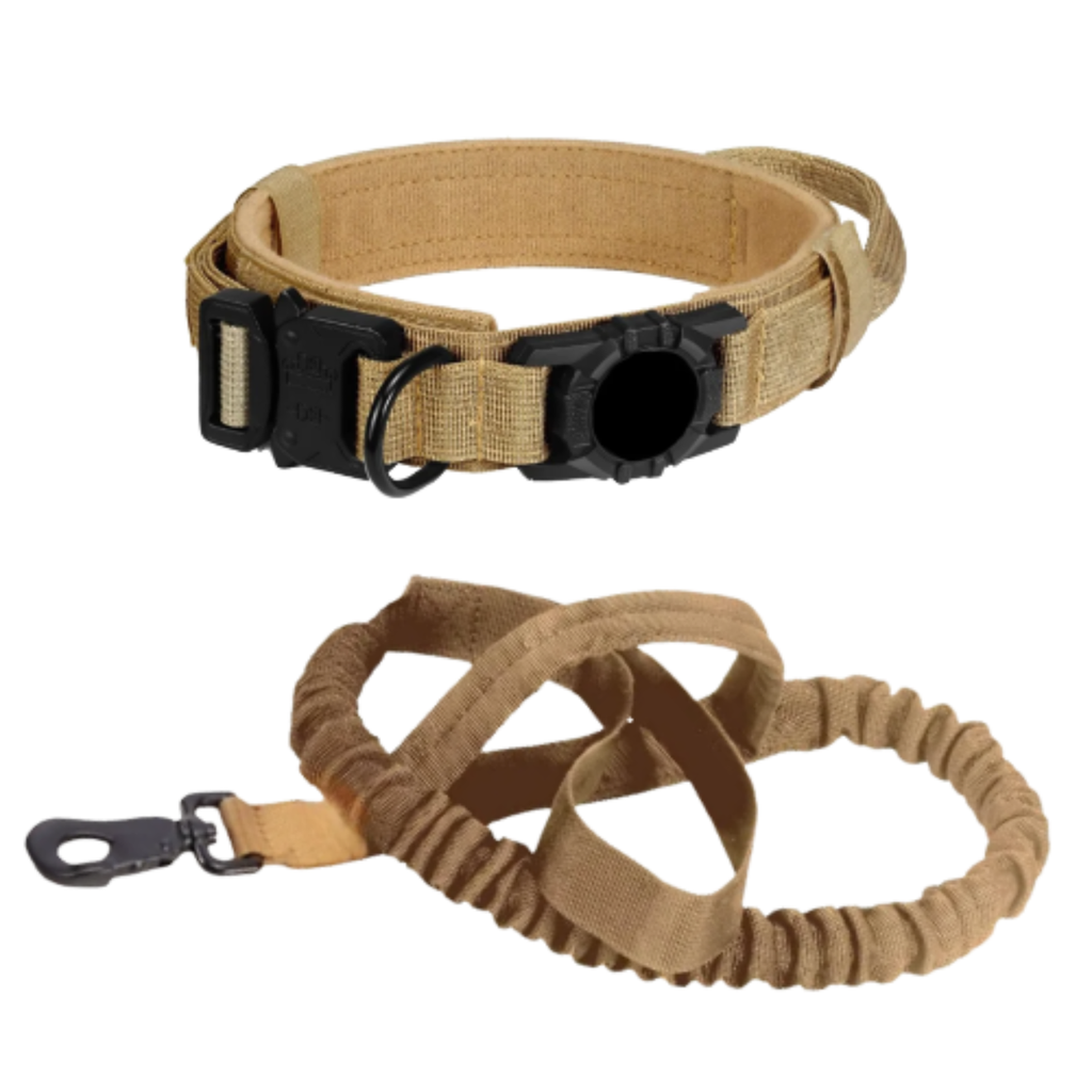 Tactical AirTag Dog Collar with Control Handle and Metal Buckle for Medium Large Dogs