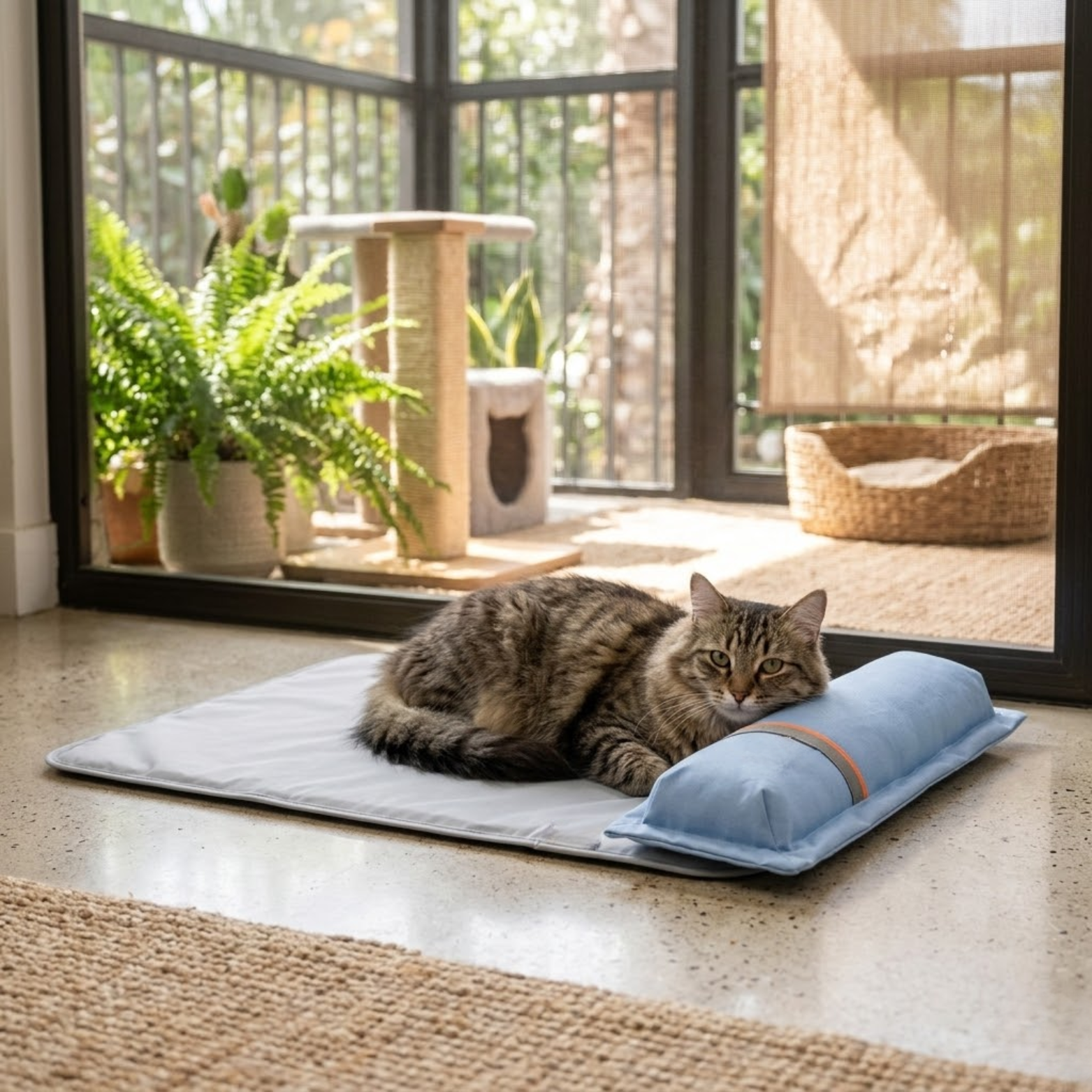 Memory Foam Dog Bed with Heat Dissipation Taffeta Cover and Removable Cooling Pillow